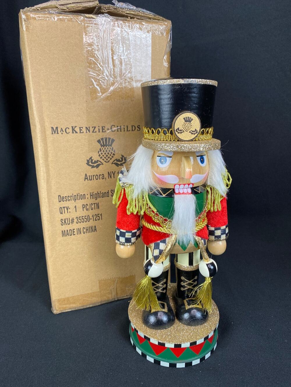 MacKenzie Childs HIGHLAND SHORT NUTCRACKER Christmas Decor 11 Inch New Box